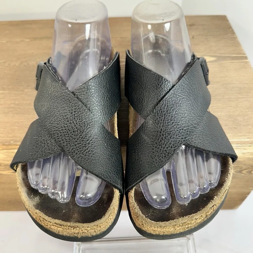 Birkenstock Birkis Leather Criss Cross Sandals Womens SZ 7 Minimalist Comfort - Picture 4 of 9